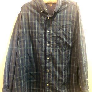 Men’s blue/green plaid button-down shirt